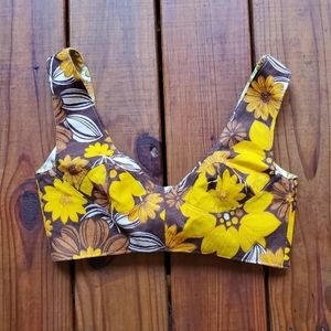 Handmade reversible daisy sunflower floral tie back adjustable crop top
